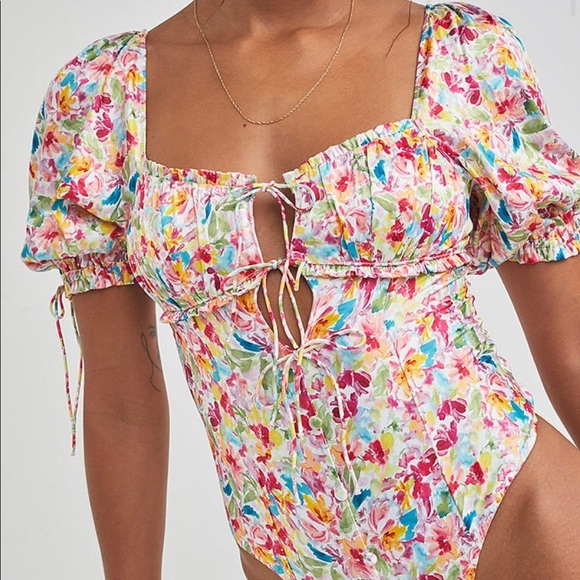 For Love And Lemons Tops - For Love and Lemons Floral Watercolor Bodysuit NWT